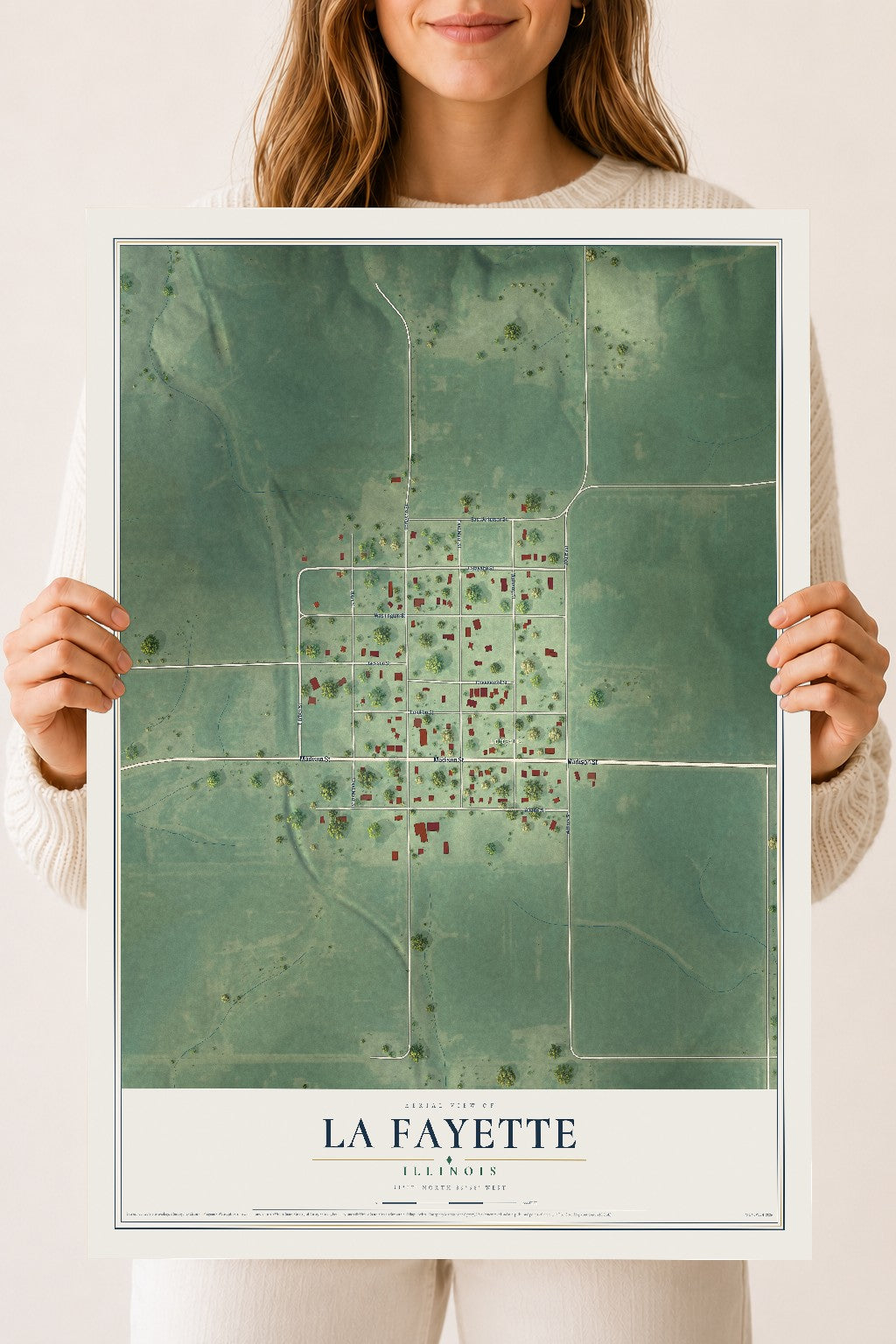 Map of La Fayette, Illinois, 18 x 24 inch unframed archival matte print