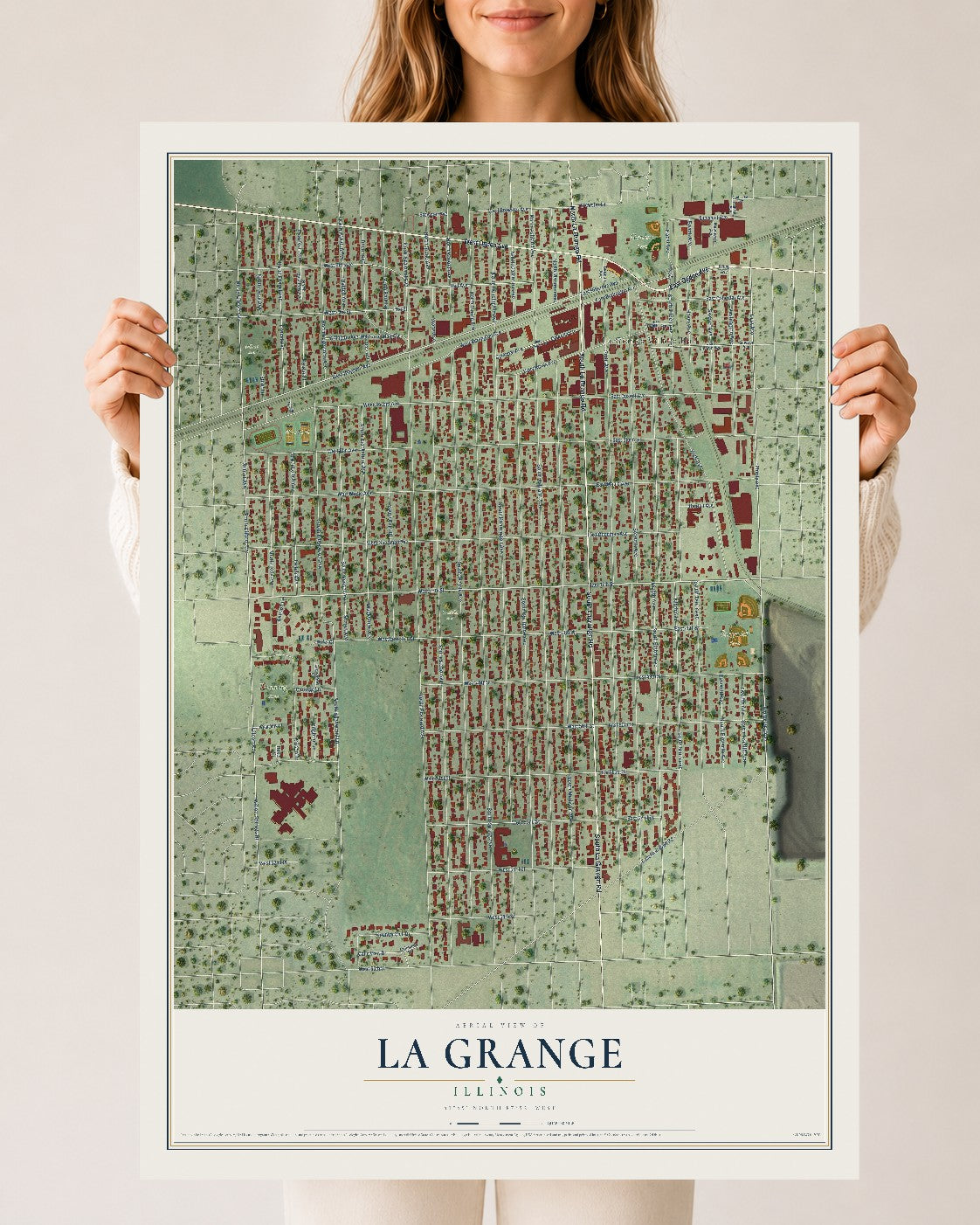 Map of La Grange, Illinois, 24 x 36 inch unframed archival matte print