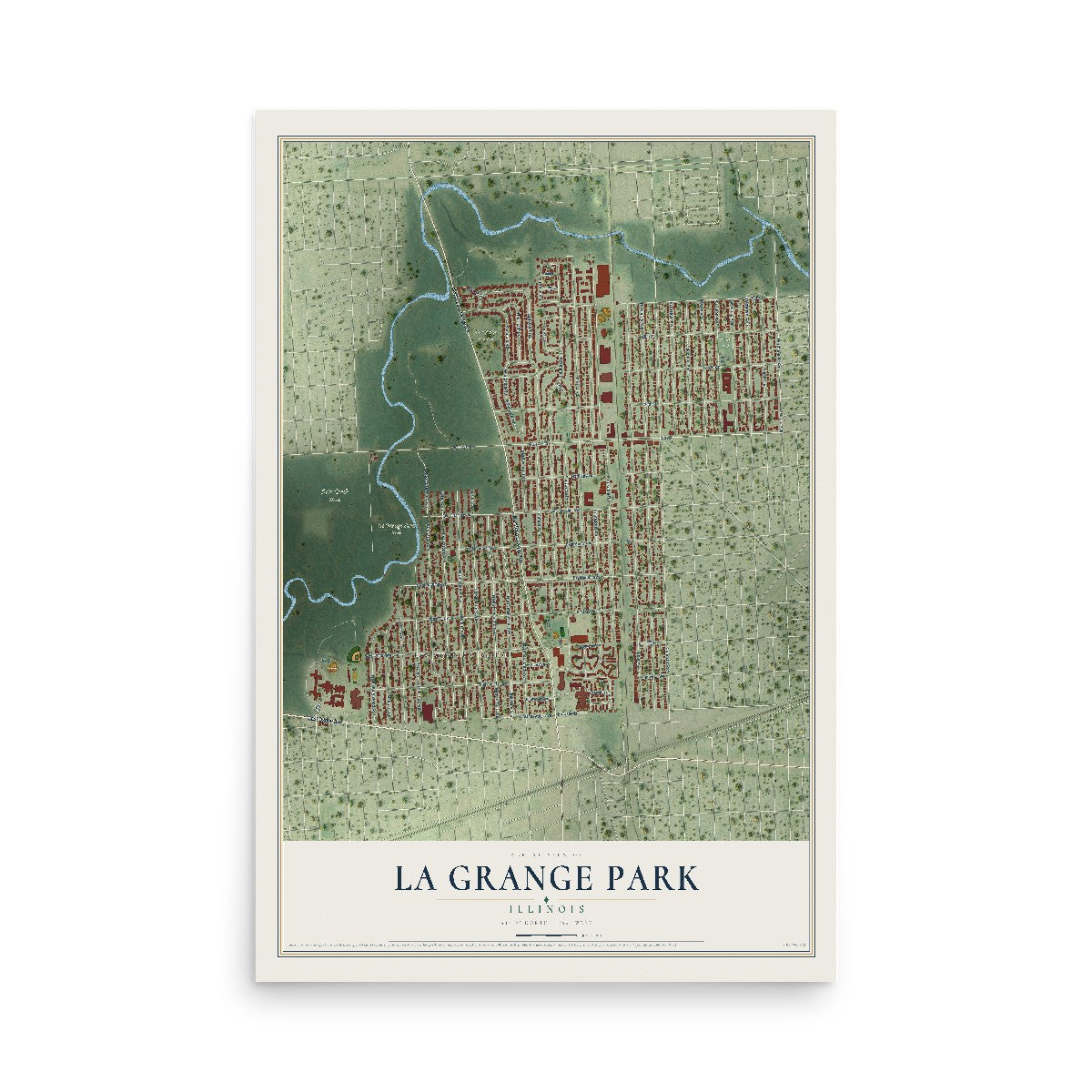Map of La Grange Park, Illinois, 12 x 18 inch unframed archival matte print