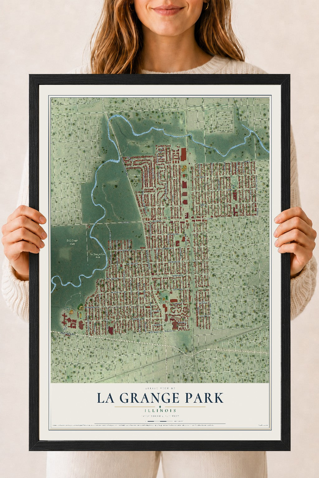 Map of La Grange Park, Illinois, 18 x 24 inch print in a black wood frame