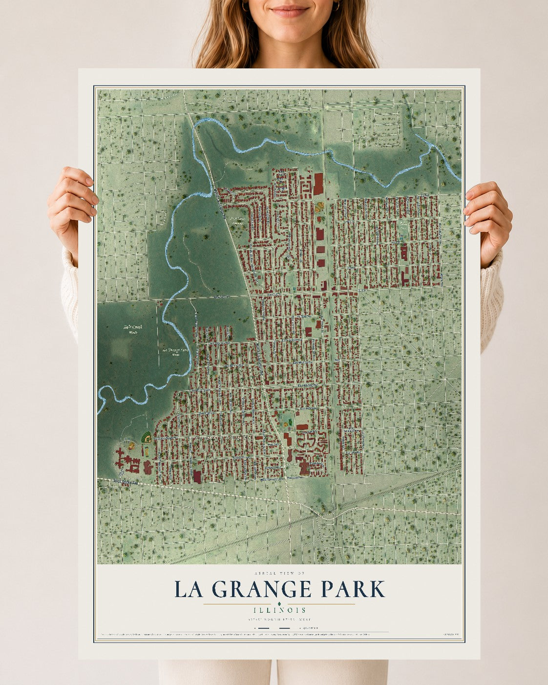 Map of La Grange Park, Illinois, 24 x 36 inch unframed archival matte print