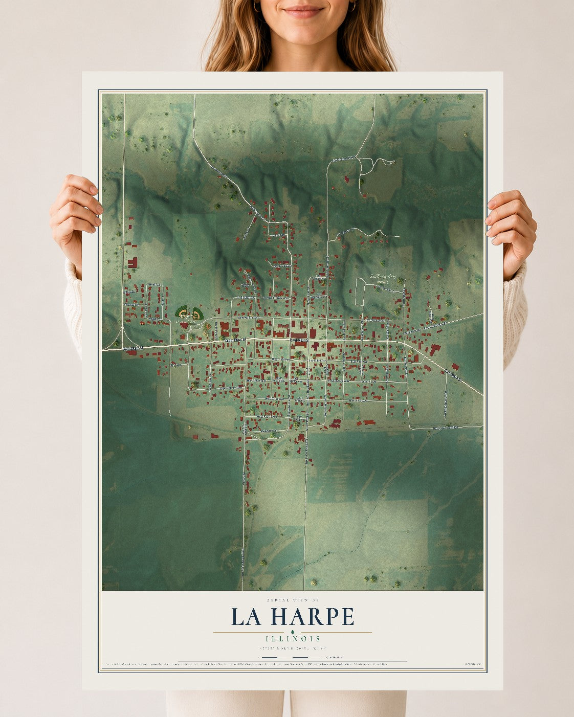 Map of La Harpe, Illinois, 24 x 36 inch unframed archival matte print
