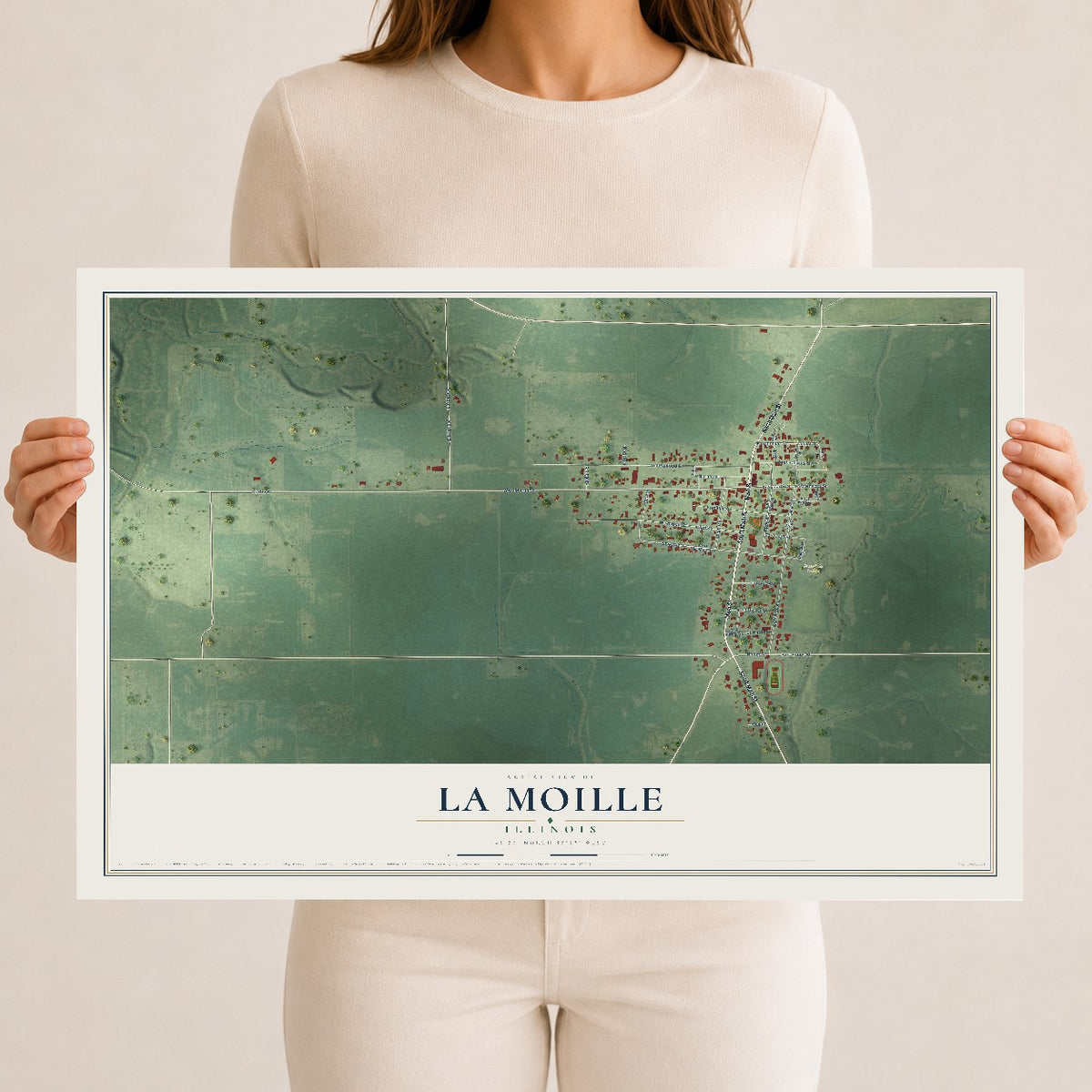 Map of La Moille, Illinois, 12 x 18 inch unframed archival matte print