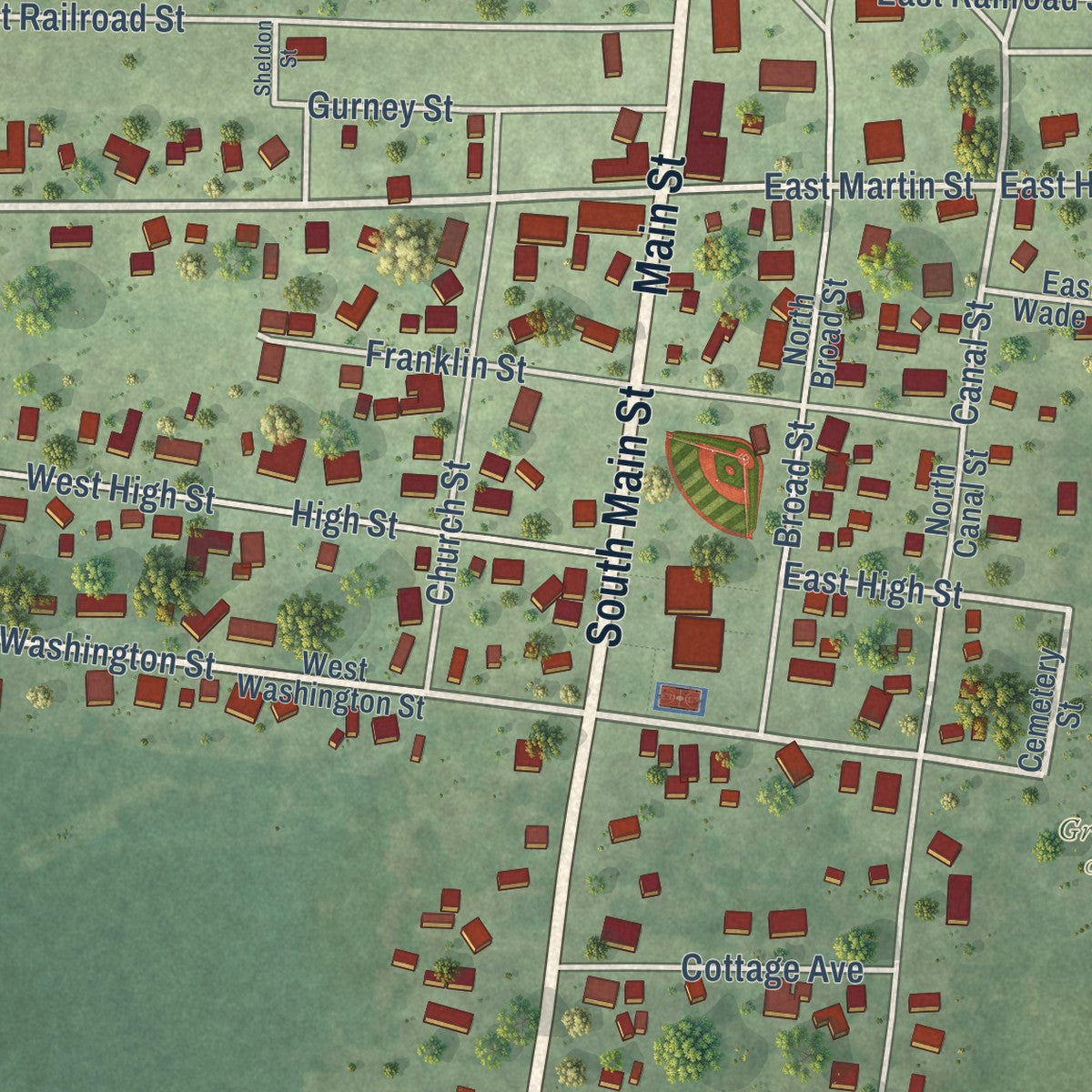 Close-up of the map of La Moille, Illinois print showing street and building detail