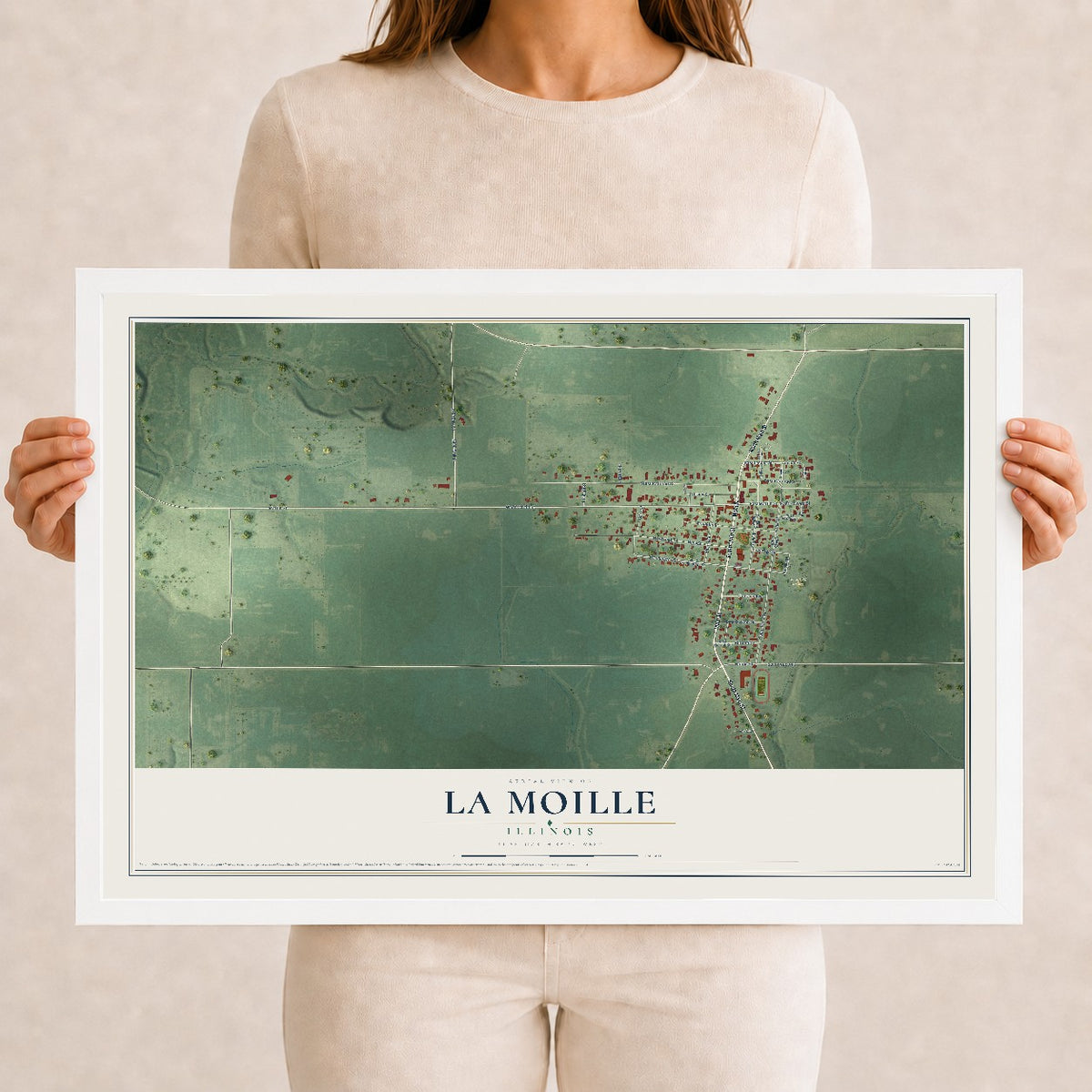 Map of La Moille, Illinois, 12 x 18 inch print in a white wood frame