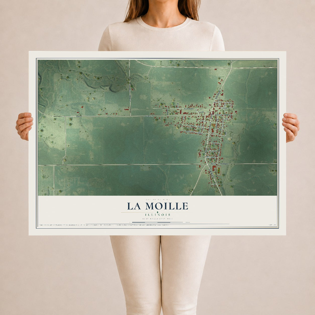 Map of La Moille, Illinois, 24 x 36 inch unframed archival matte print
