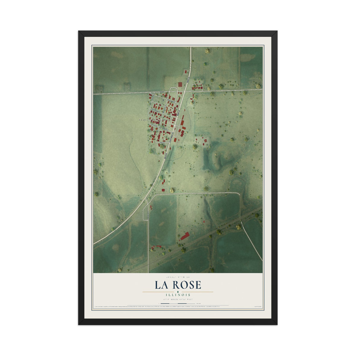 Map of La Rose, Illinois, 12 x 18 inch print in a black wood frame