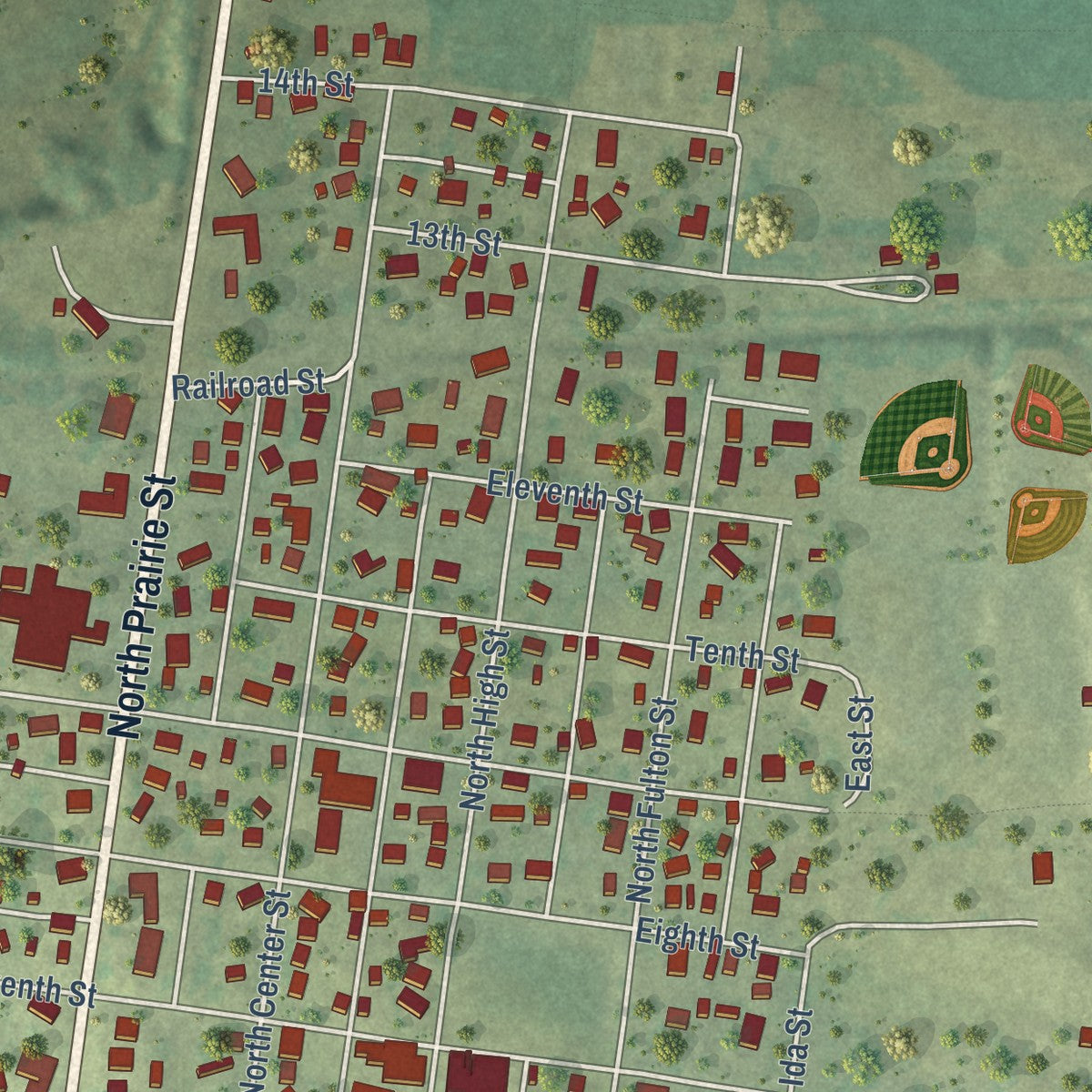 Second close-up of the map of Lacon, Illinois print showing more streets and buildings