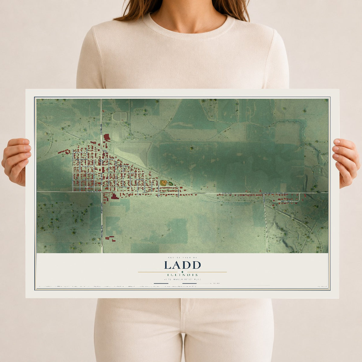 Map of Ladd, Illinois, 12 x 18 inch unframed archival matte print