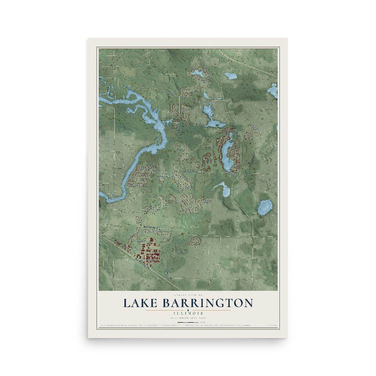 Map of Lake Barrington, Illinois, 12 x 18 inch unframed archival matte print
