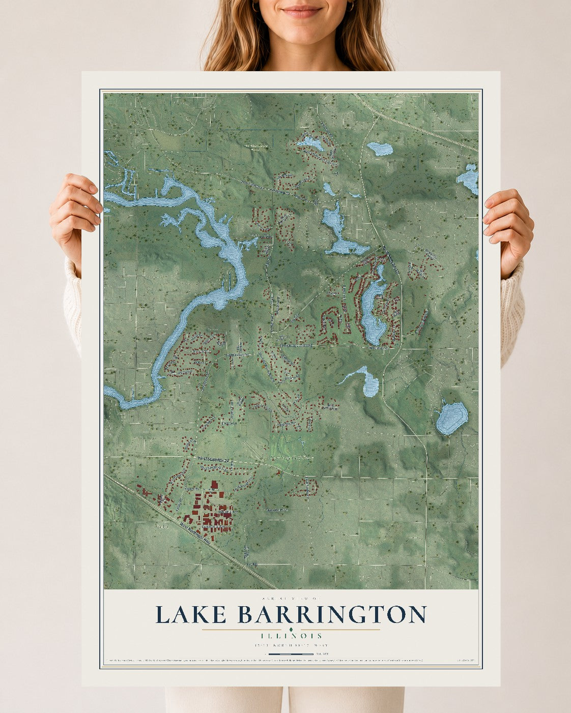 Map of Lake Barrington, Illinois, 24 x 36 inch unframed archival matte print