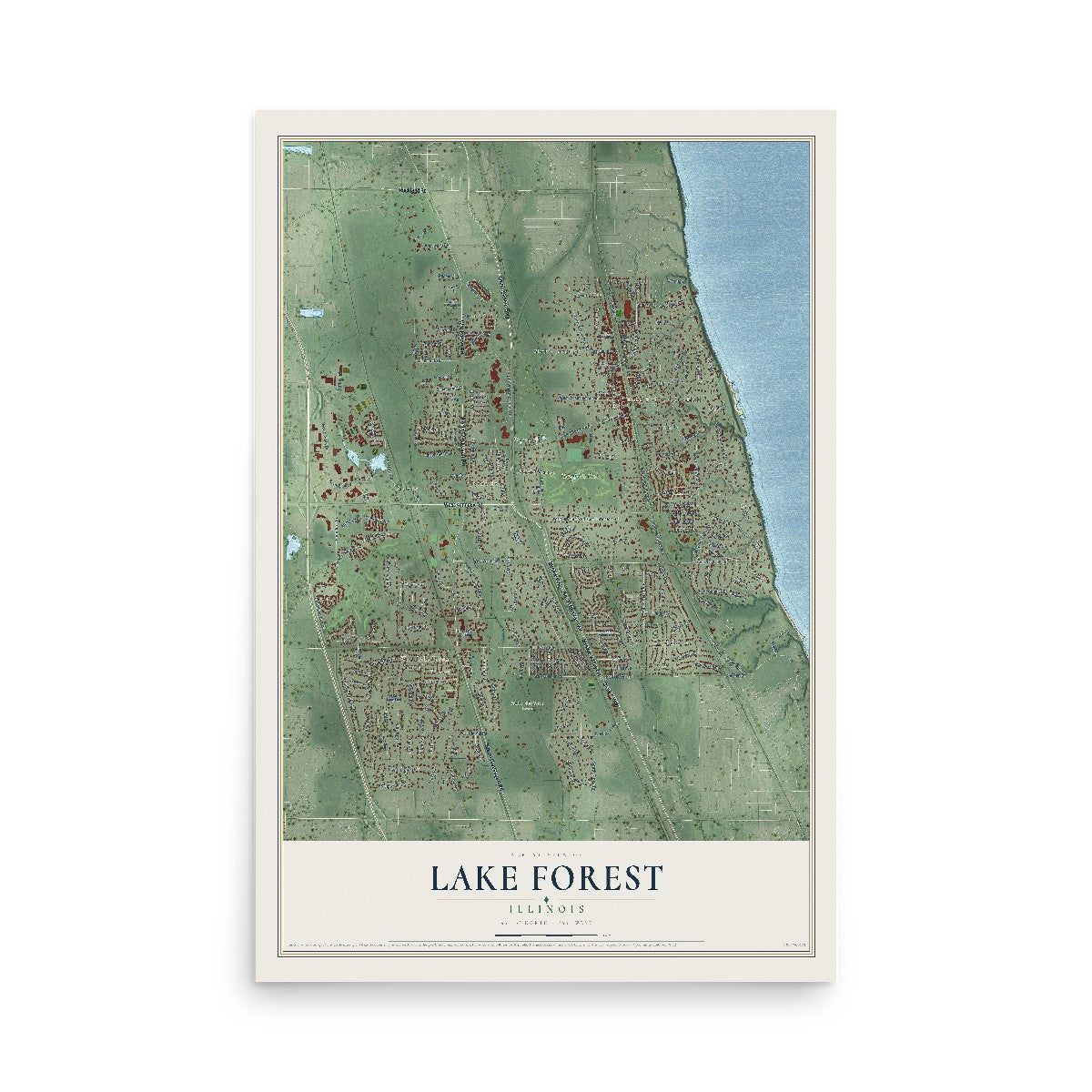 Map of Lake Forest, Illinois, 12 x 18 inch unframed archival matte print