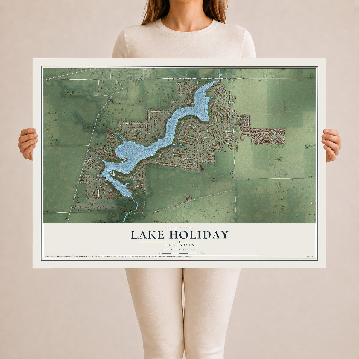 Map of Lake Holiday, Illinois, 24 x 36 inch unframed archival matte print
