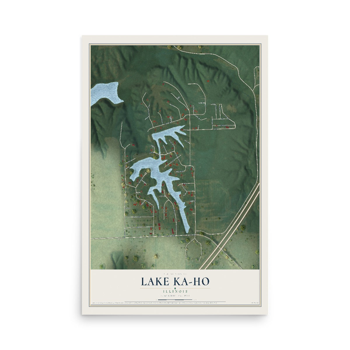 Map of Lake Ka-Ho, Illinois, 12 x 18 inch unframed archival matte print