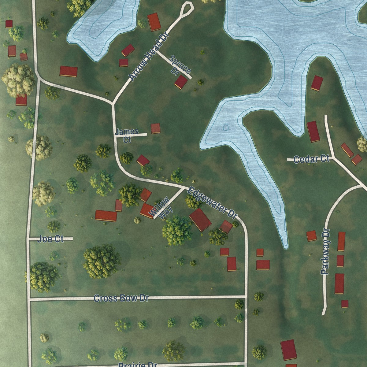 Close-up of the map of Lake Ka-Ho, Illinois print showing street and building detail