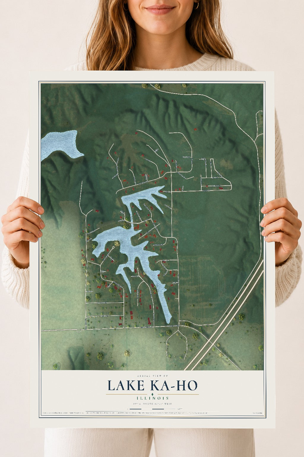 Map of Lake Ka-Ho, Illinois, 18 x 24 inch unframed archival matte print