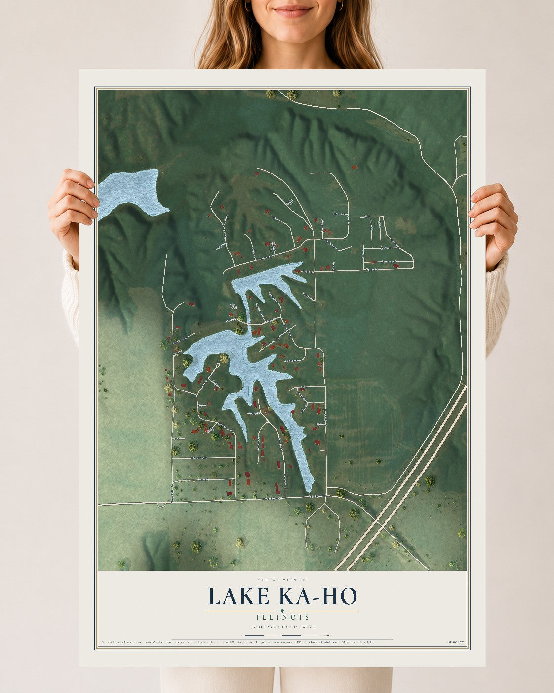 Map of Lake Ka-Ho, Illinois, 24 x 36 inch unframed archival matte print