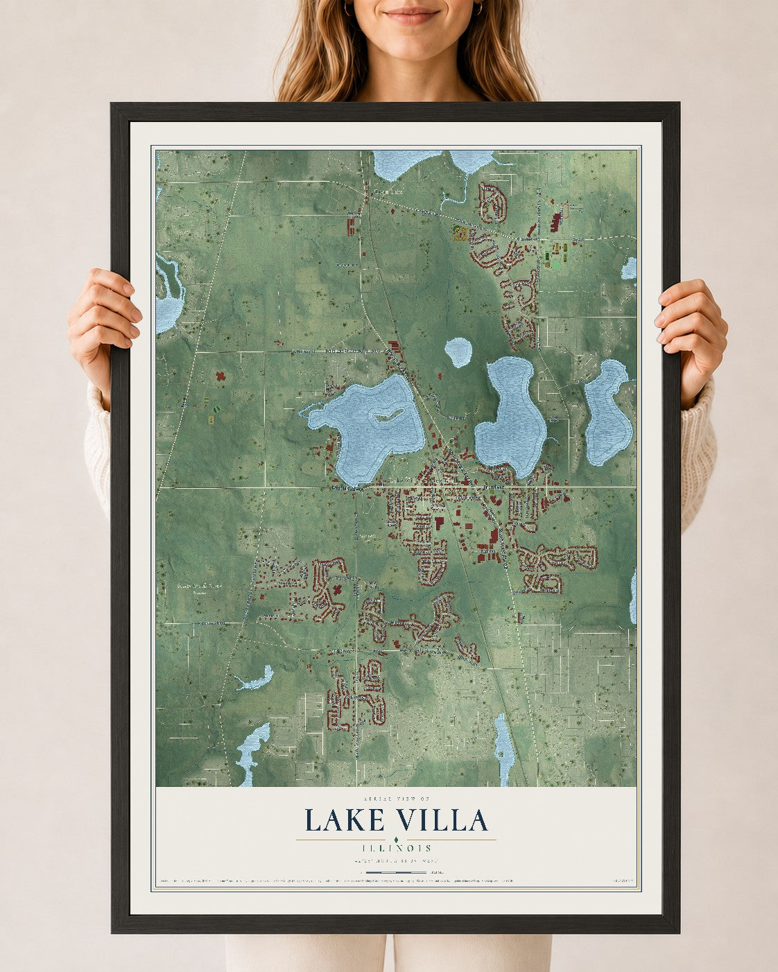 Map of Lake Villa, Illinois, 24 x 36 inch print in a black wood frame
