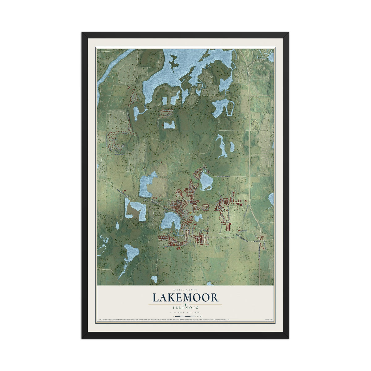 Map of Lakemoor, Illinois, 12 x 18 inch print in a black wood frame
