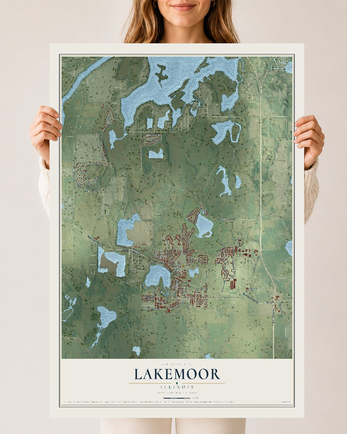 Map of Lakemoor, Illinois, 24 x 36 inch unframed archival matte print