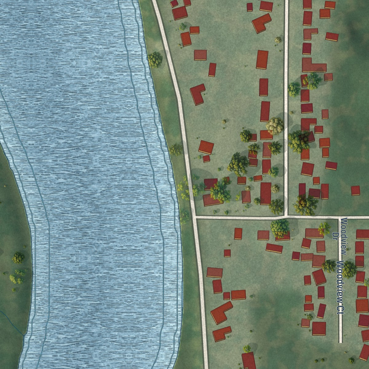 Close-up of the map of Lakewood Shores, Illinois print showing street and building detail