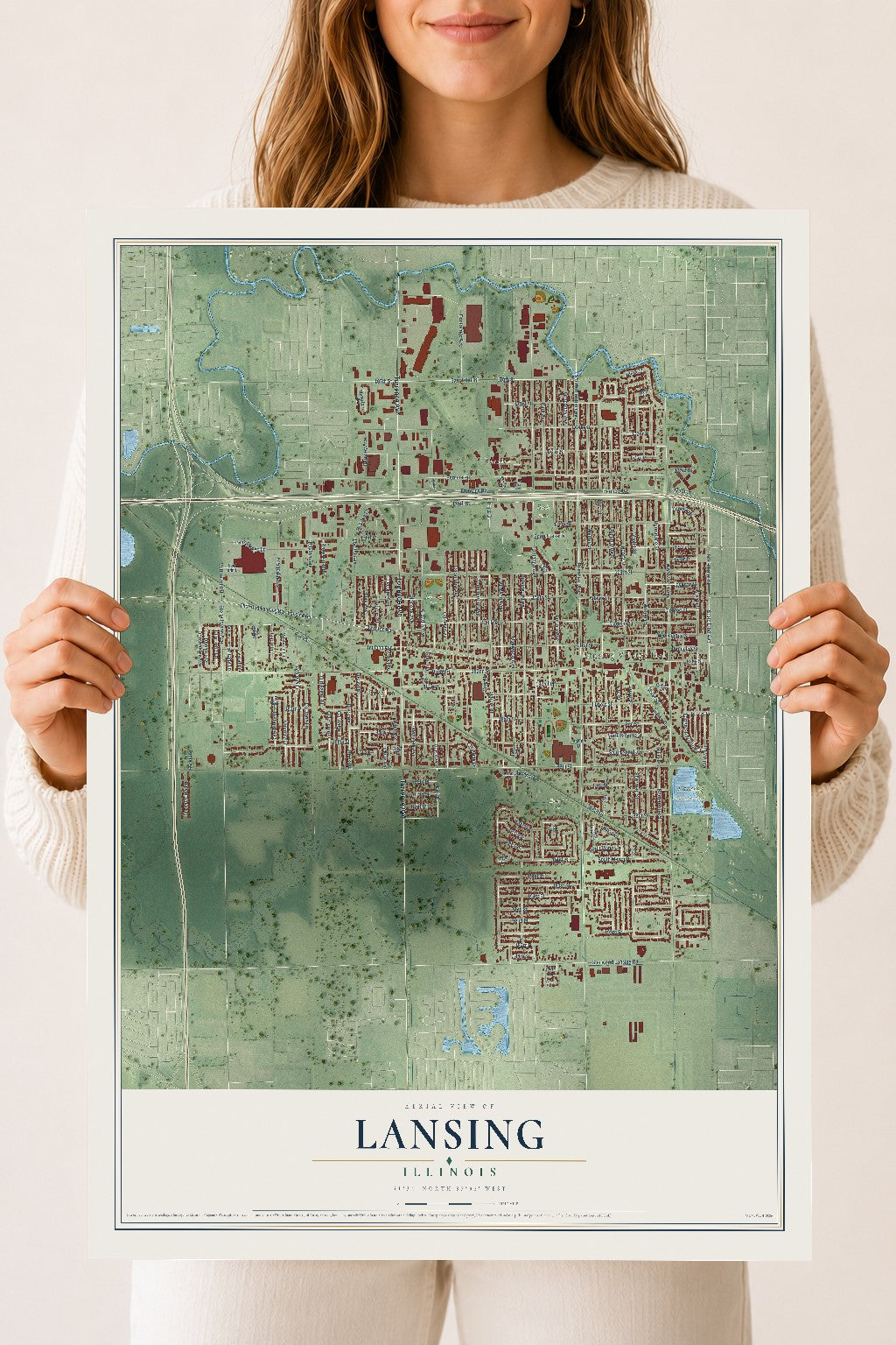 Map of Lansing, Illinois, 18 x 24 inch unframed archival matte print