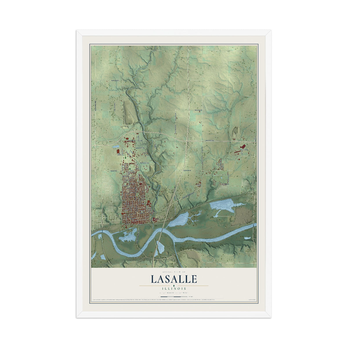 Map of LaSalle, Illinois, 12 x 18 inch print in a white wood frame