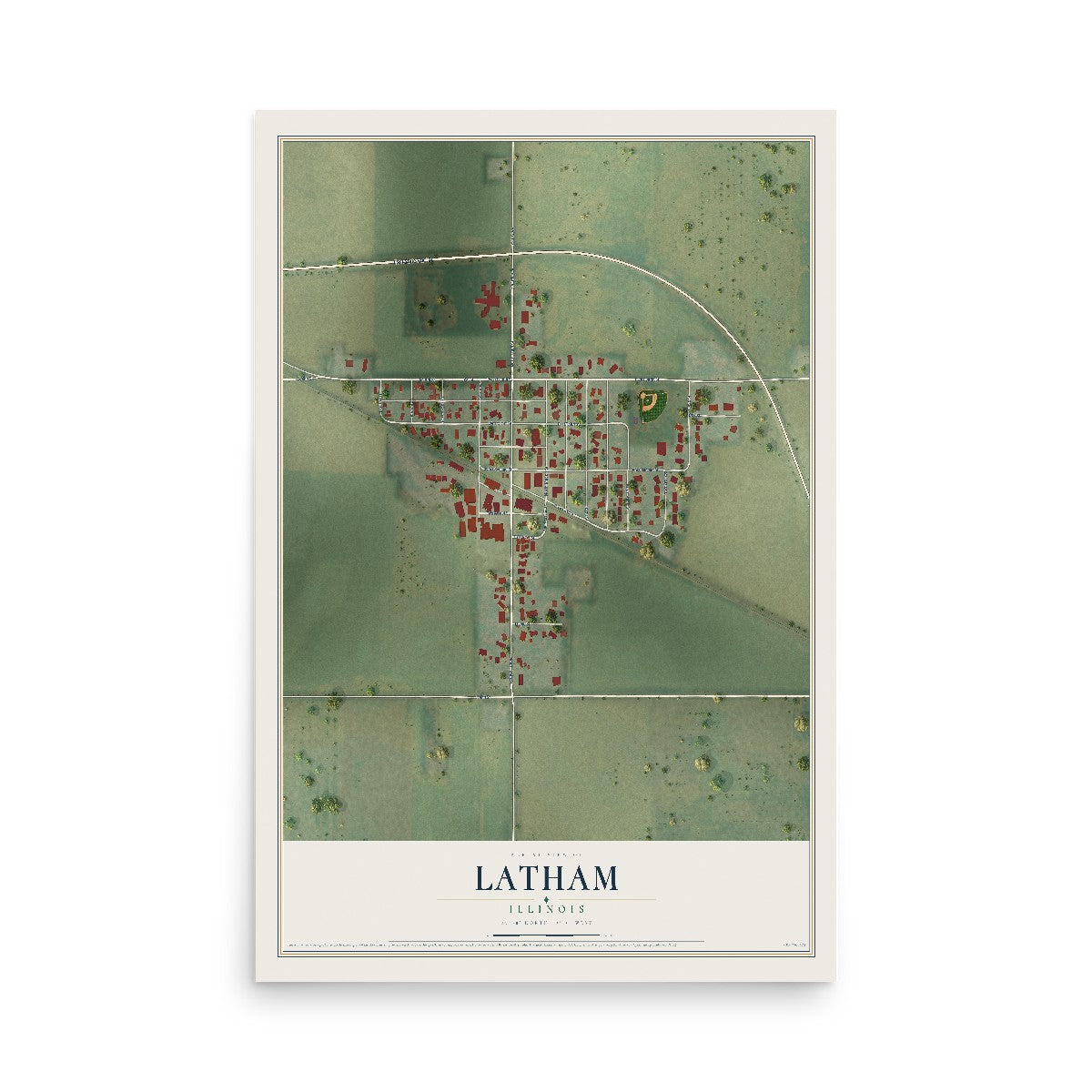 Map of Latham, Illinois, 12 x 18 inch unframed archival matte print