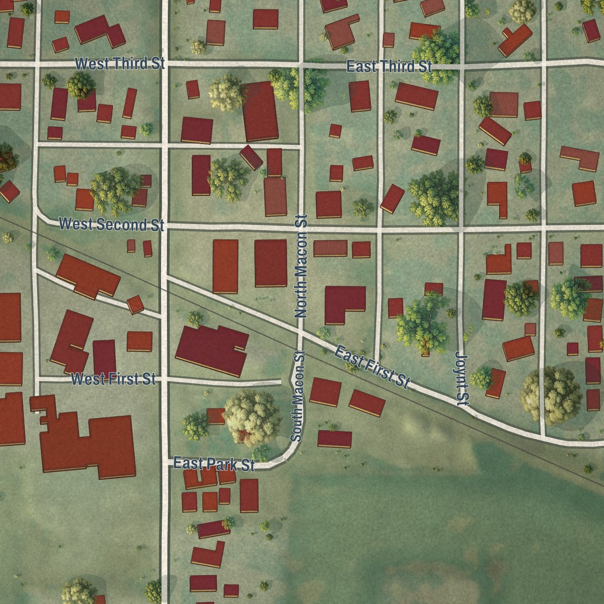 Close-up of the map of Latham, Illinois print showing street and building detail