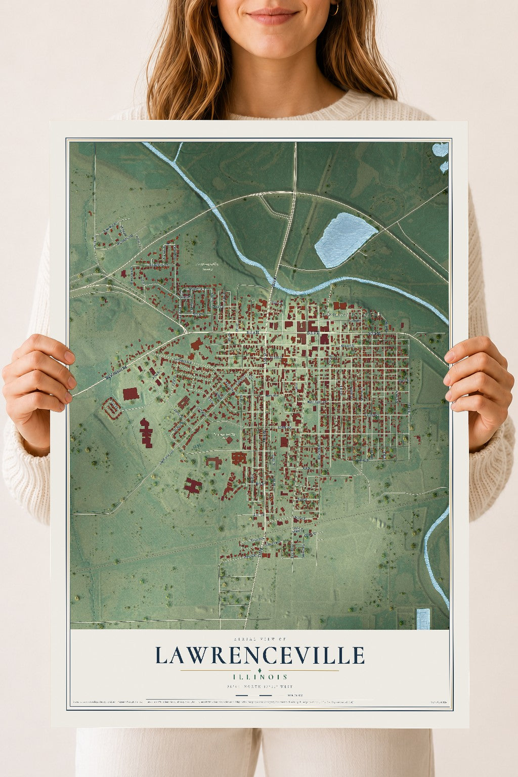Map of Lawrenceville, Illinois, 18 x 24 inch unframed archival matte print
