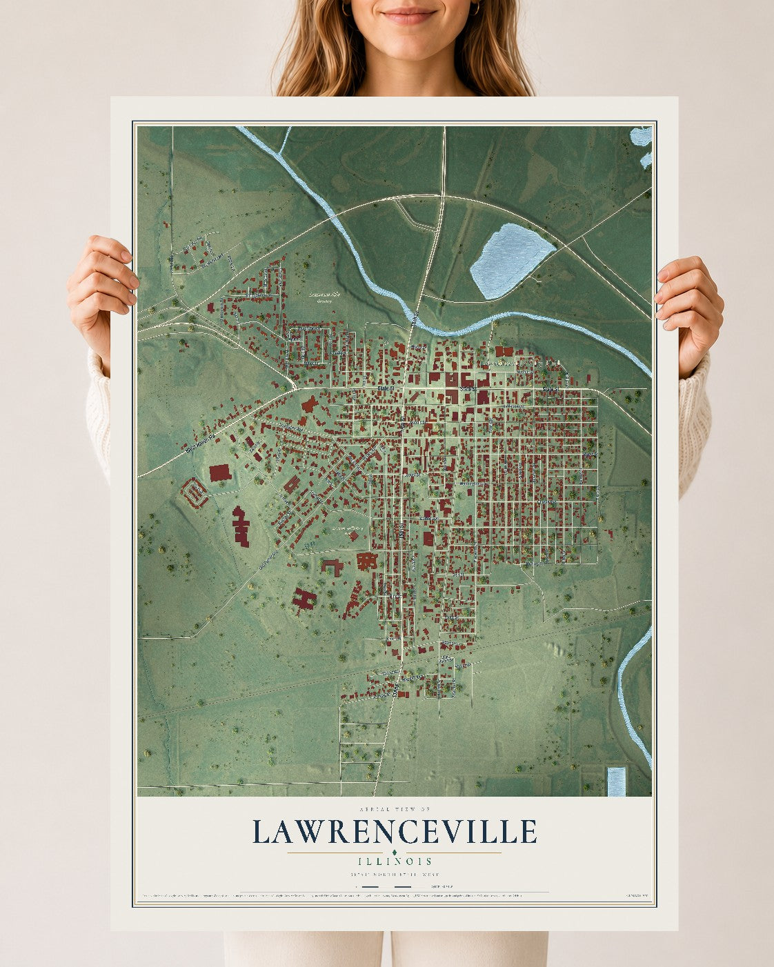 Map of Lawrenceville, Illinois, 24 x 36 inch unframed archival matte print