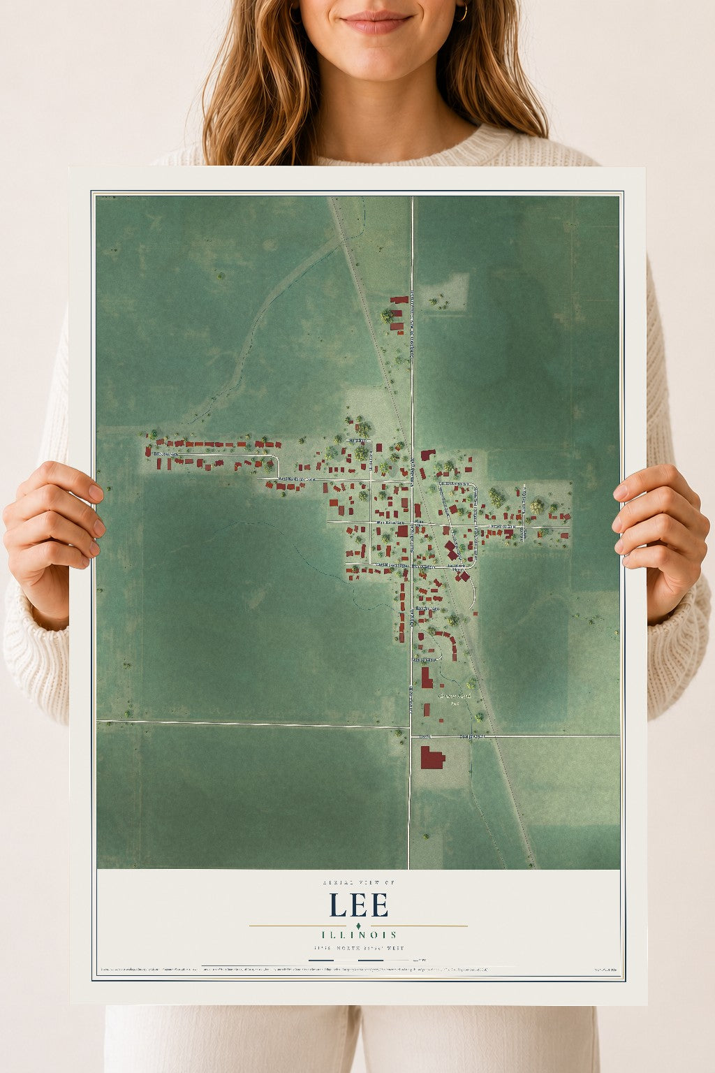 Map of Lee, Illinois, 18 x 24 inch unframed archival matte print