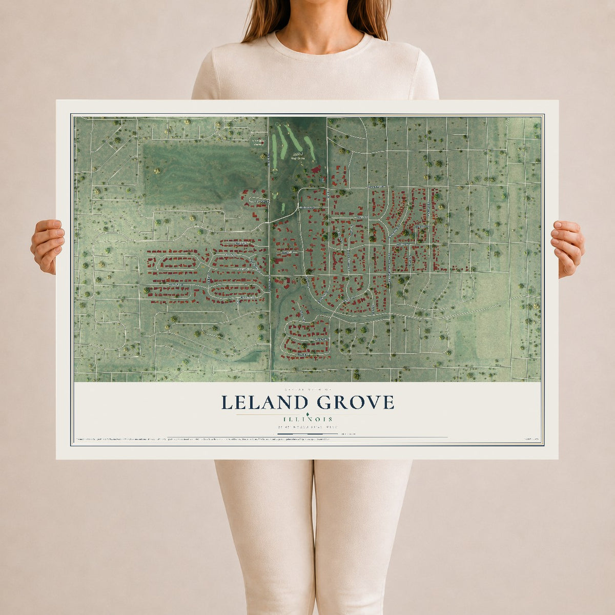 Map of Leland Grove, Illinois, 24 x 36 inch unframed archival matte print