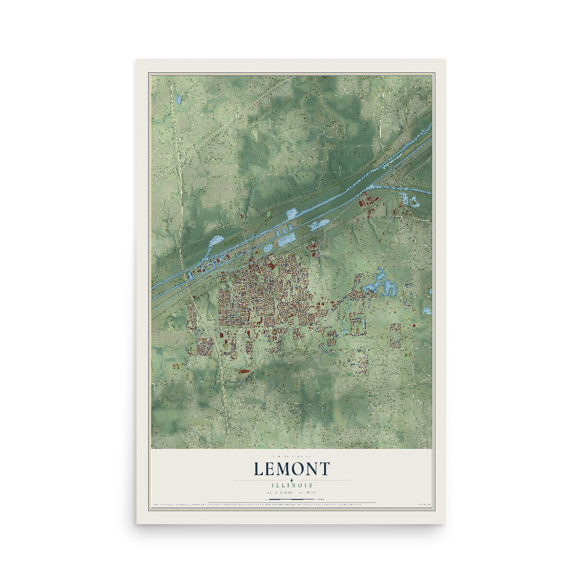 Map of Lemont, Illinois, 12 x 18 inch unframed archival matte print