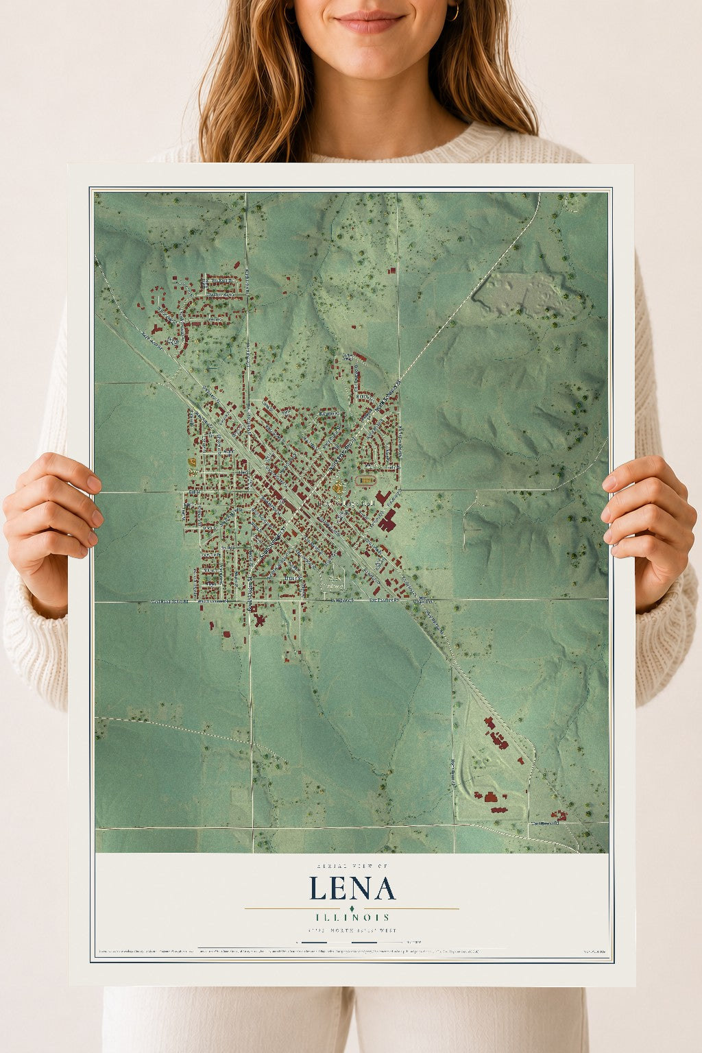 Map of Lena, Illinois, 18 x 24 inch unframed archival matte print