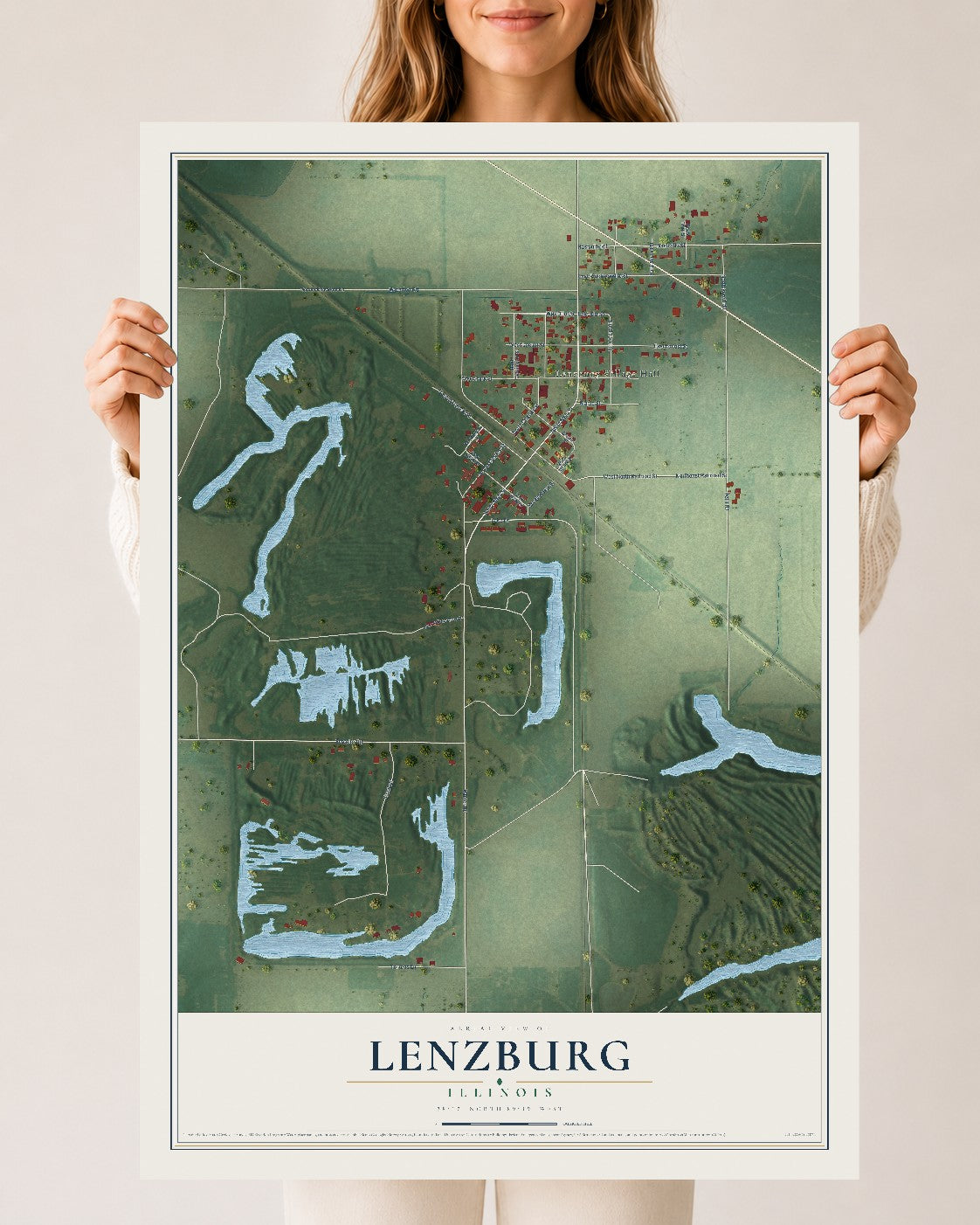 Map of Lenzburg, Illinois, 24 x 36 inch unframed archival matte print