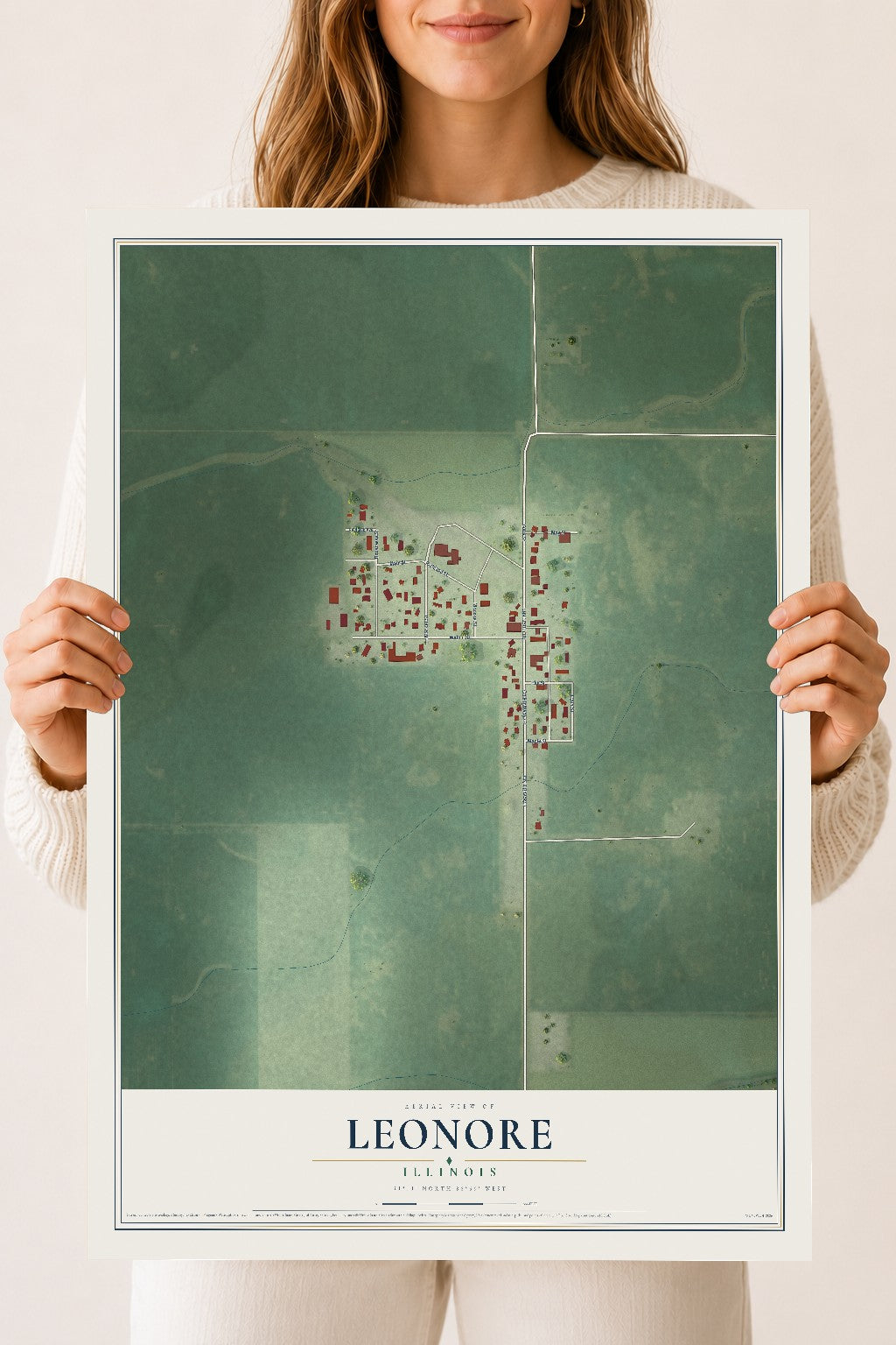 Map of Leonore, Illinois, 18 x 24 inch unframed archival matte print