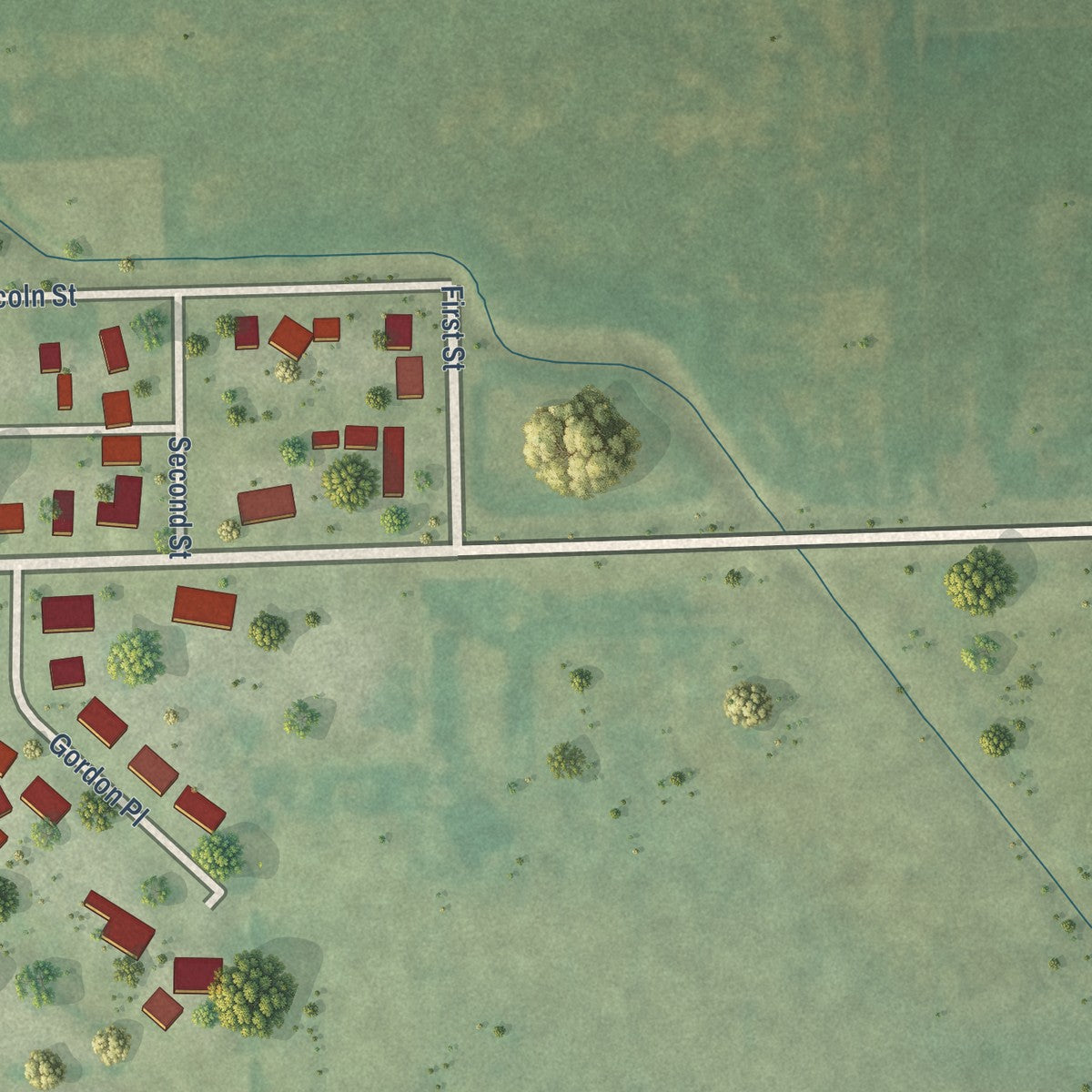 Second close-up of the map of Lerna, Illinois print showing more streets and buildings