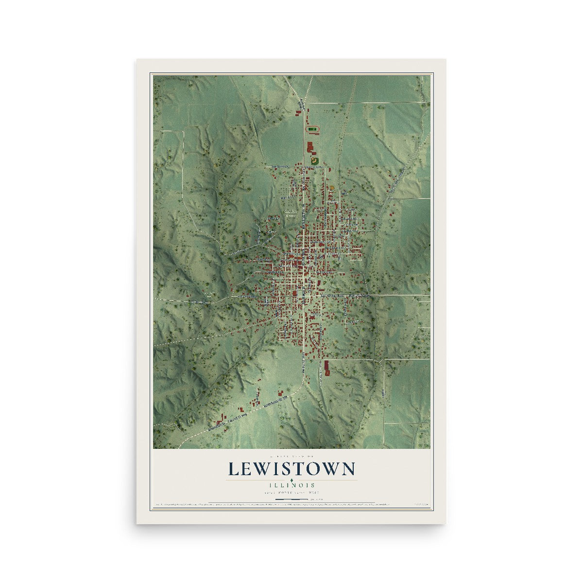 Map of Lewistown, Illinois, 12 x 18 inch unframed archival matte print