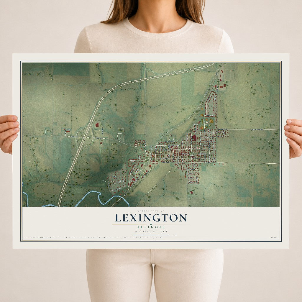 Map of Lexington, Illinois, 18 x 24 inch unframed archival matte print