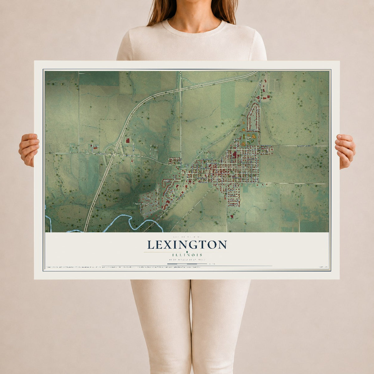 Map of Lexington, Illinois, 24 x 36 inch unframed archival matte print