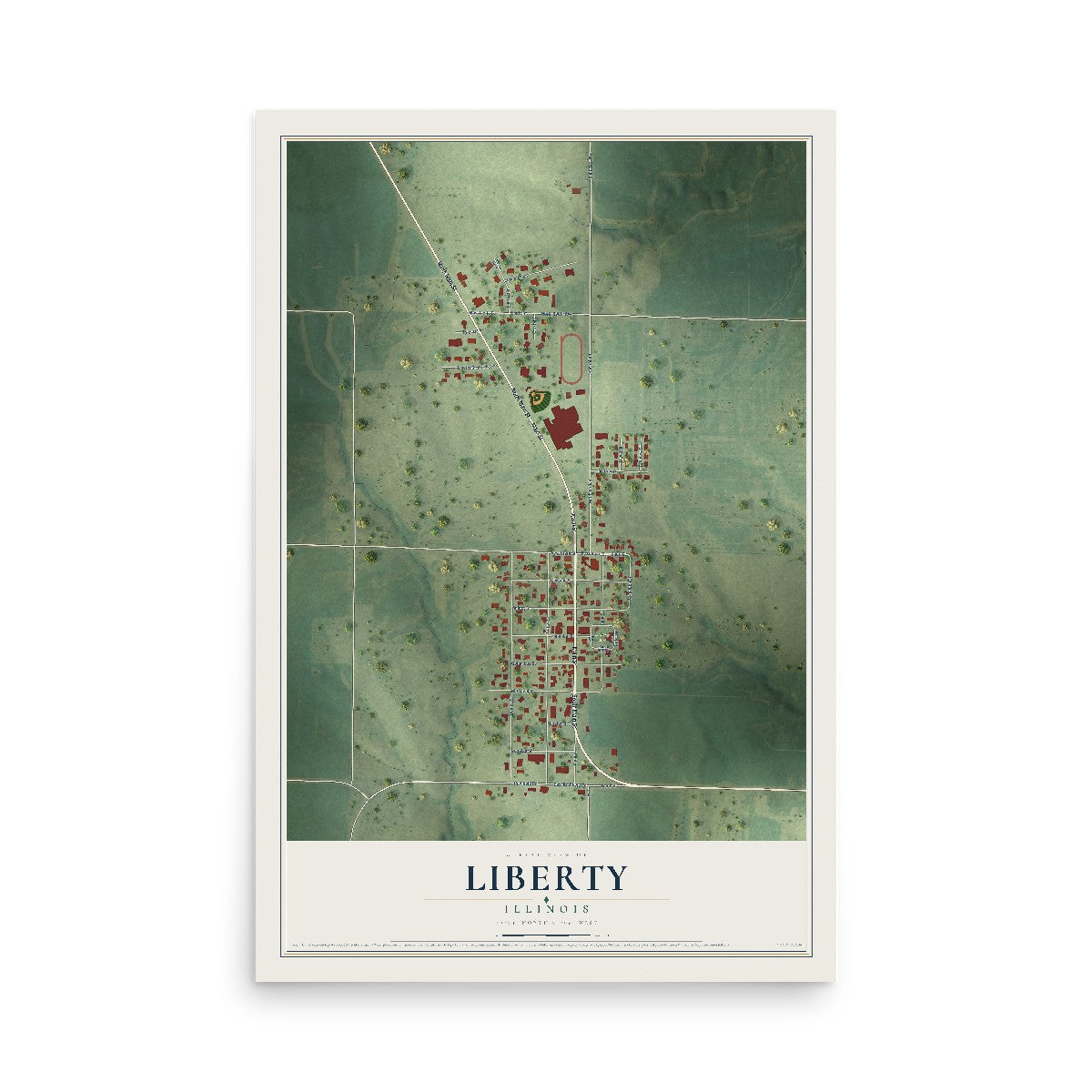 Map of Liberty, Illinois, 12 x 18 inch unframed archival matte print