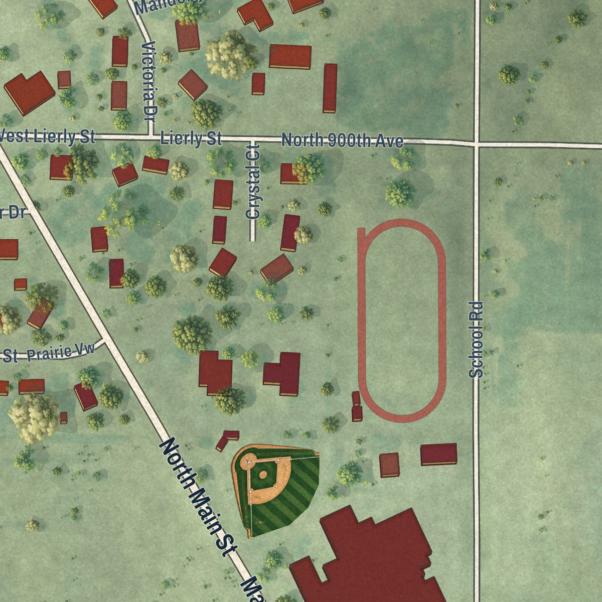 Second close-up of the map of Liberty, Illinois print showing more streets and buildings
