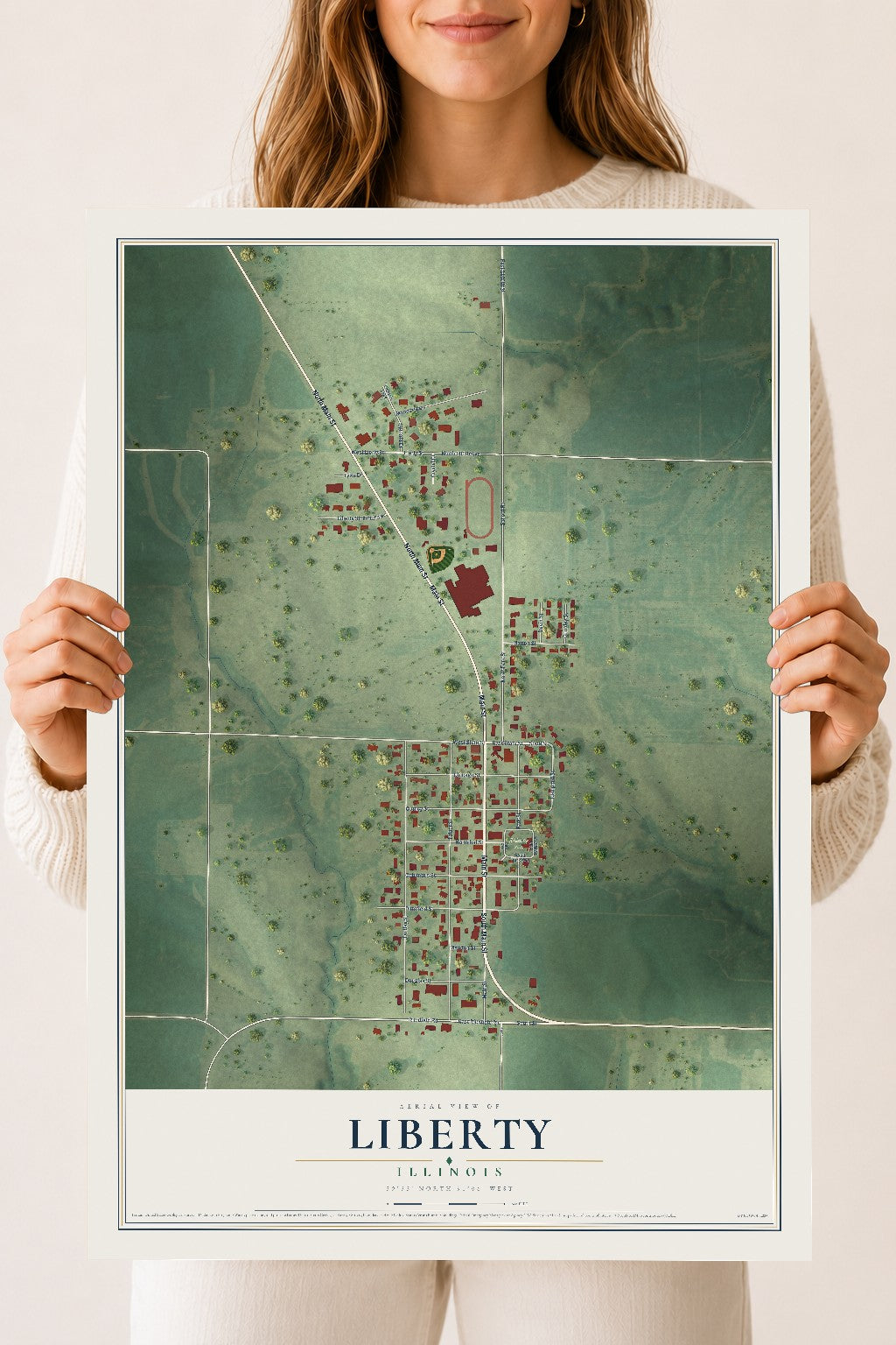 Map of Liberty, Illinois, 18 x 24 inch unframed archival matte print