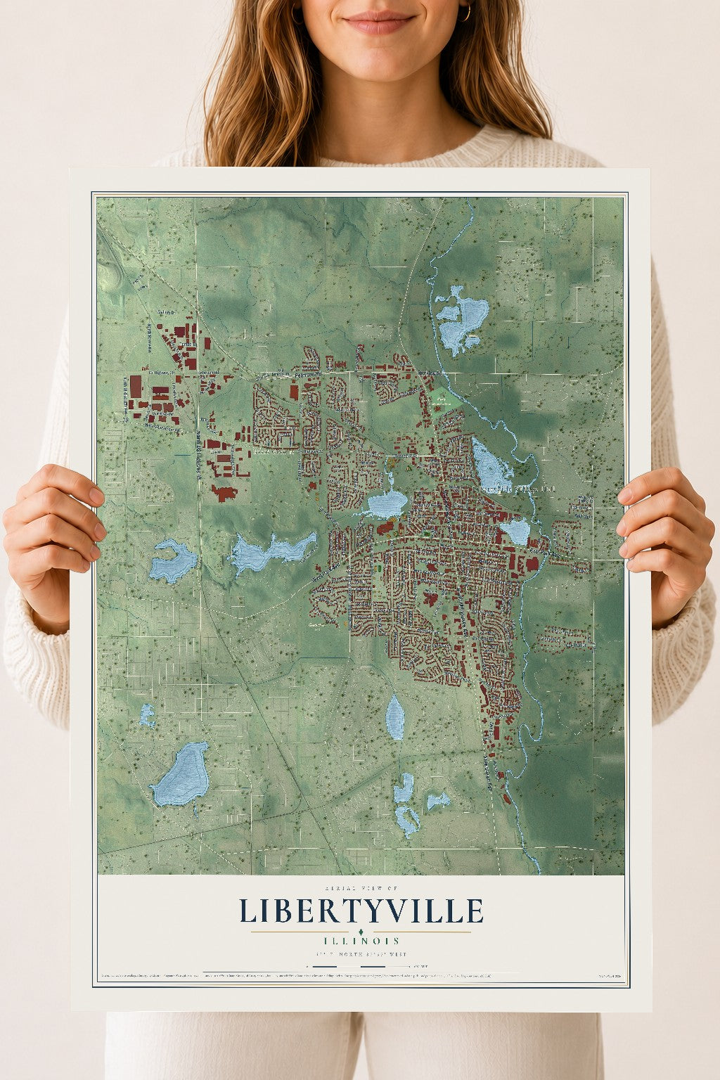 Map of Libertyville, Illinois, 18 x 24 inch unframed archival matte print