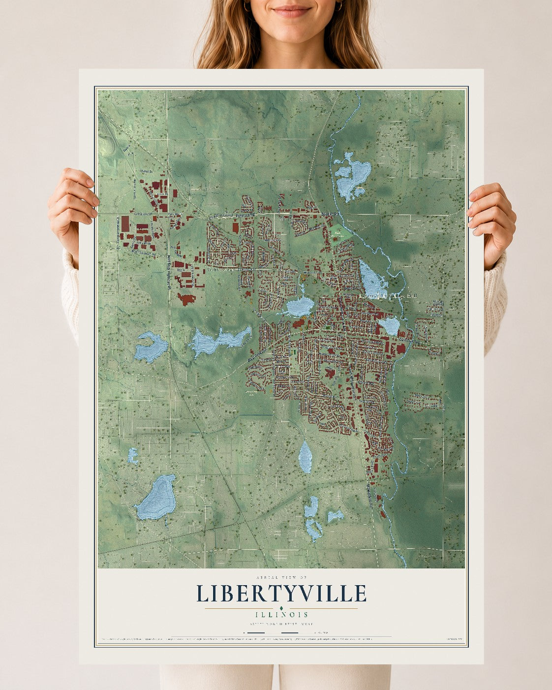 Map of Libertyville, Illinois, 24 x 36 inch unframed archival matte print