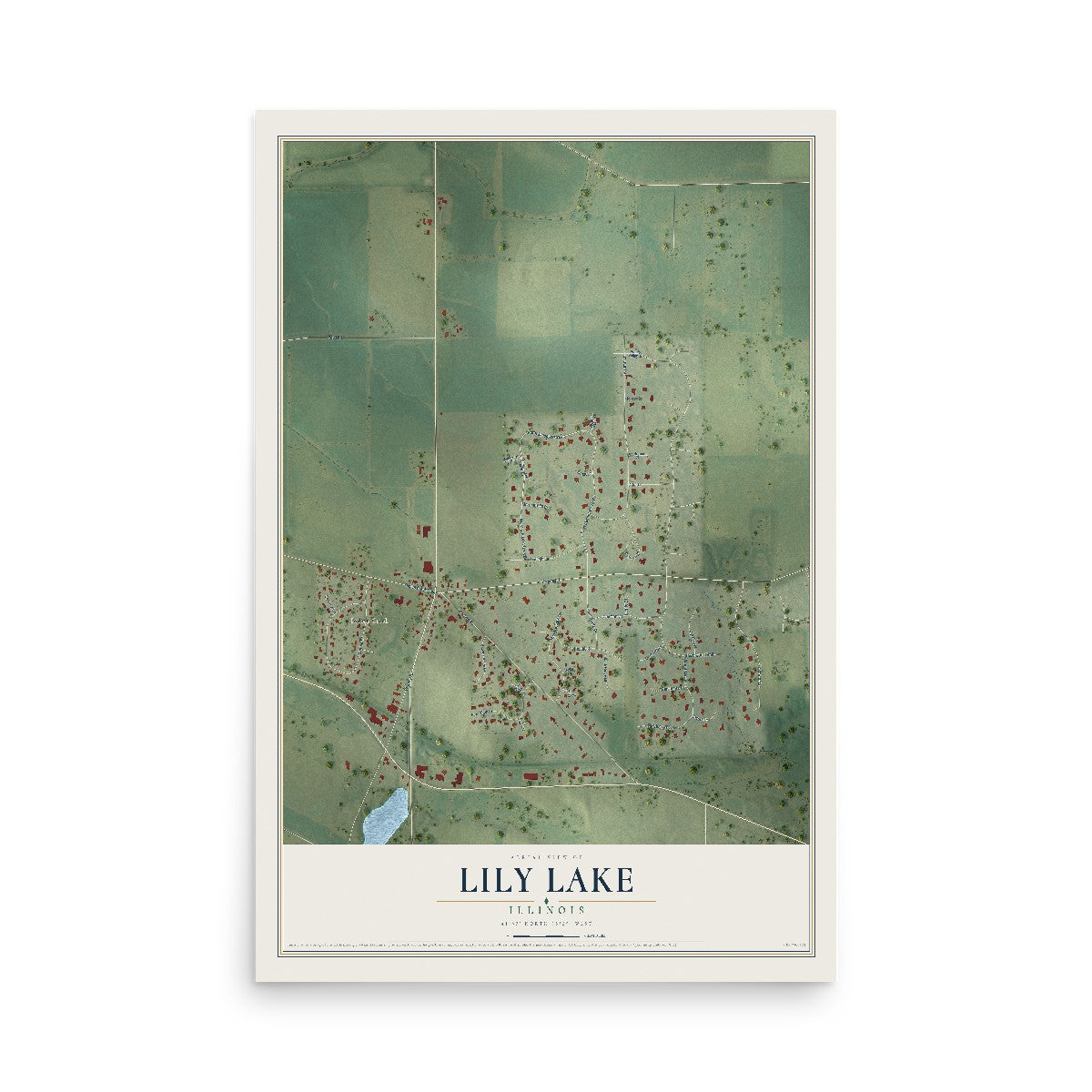 Map of Lily Lake, Illinois, 12 x 18 inch unframed archival matte print