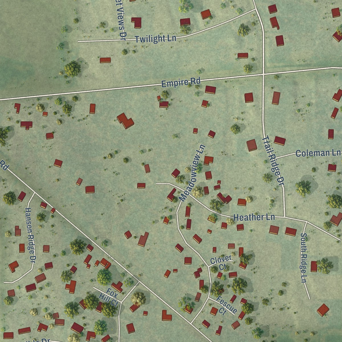 Close-up of the map of Lily Lake, Illinois print showing street and building detail