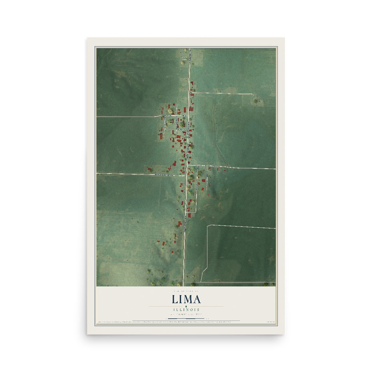 Map of Lima, Illinois, 12 x 18 inch unframed archival matte print