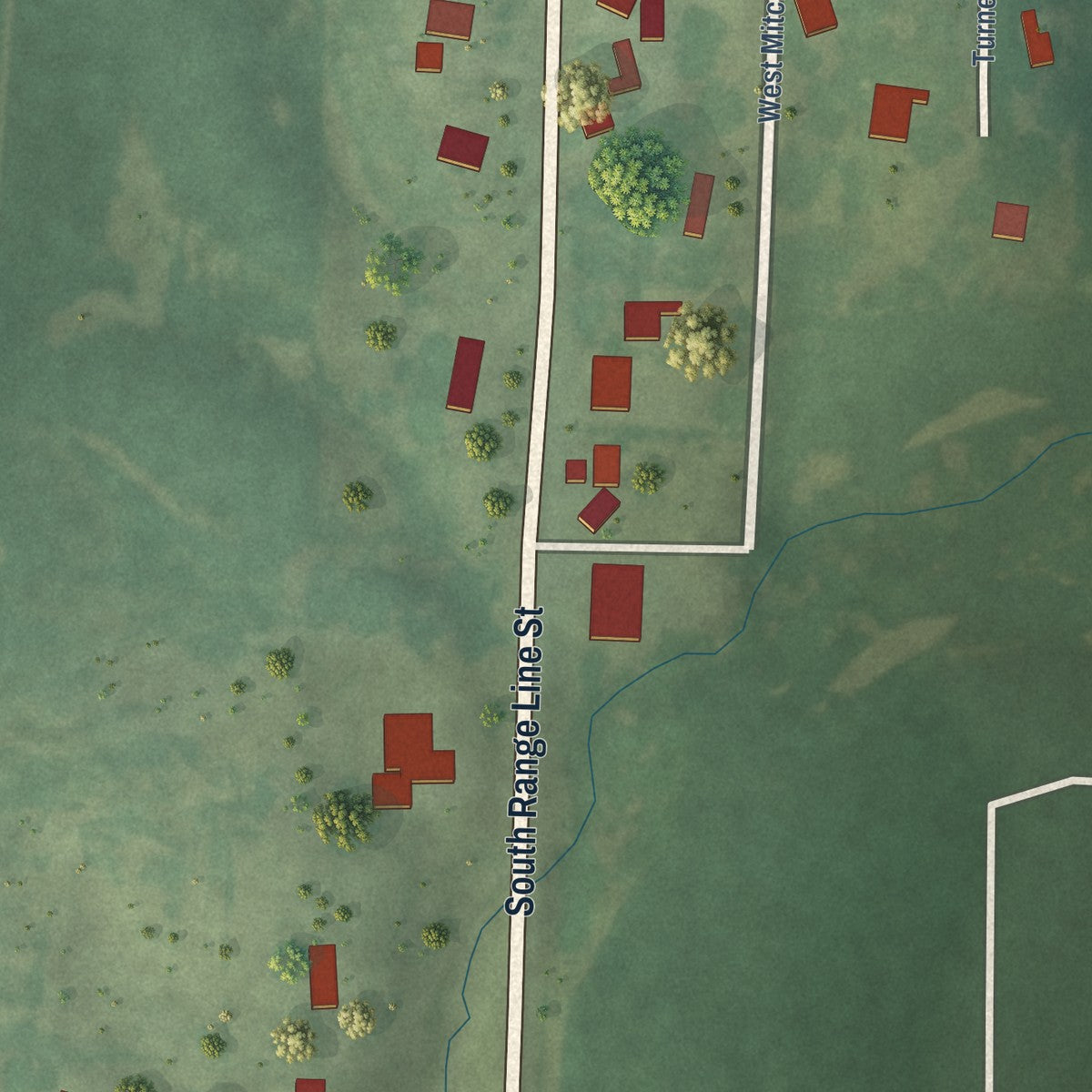 Second close-up of the map of Lima, Illinois print showing more streets and buildings